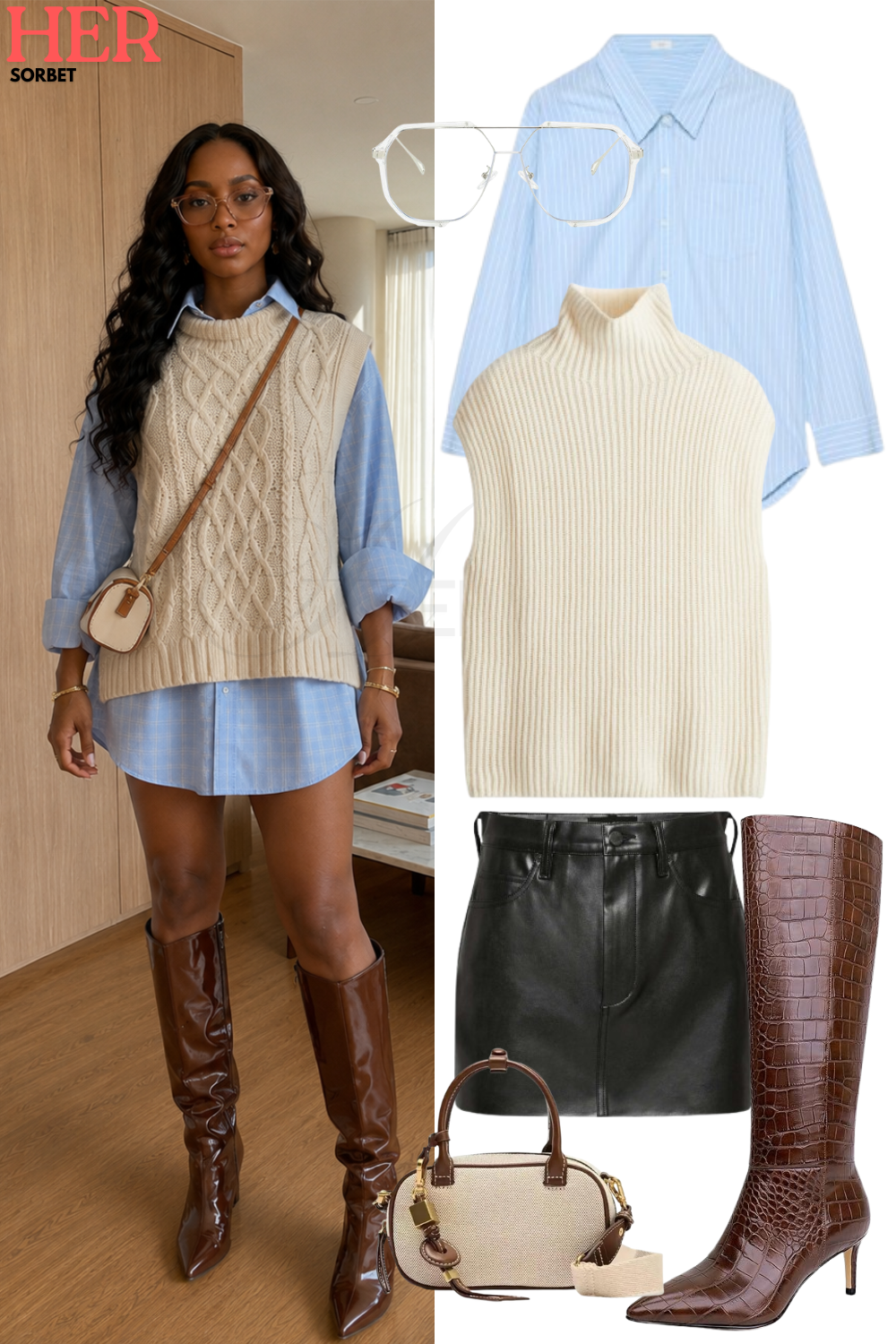 Preppy Fall Layers: Sweater Vest + Shirtdress Outfit Idea